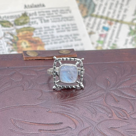 Moonstone Abstract Square Silver Ring