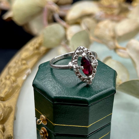 Vintage 14kt Solid White Gold Ring with Ruby