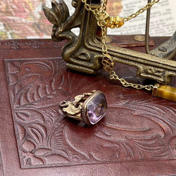 Antique Watch Fob with Pale Purple Czech Cut Glass