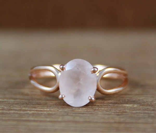 Handmade Rose Gold Genuine Natural Rose Quartz Ring
