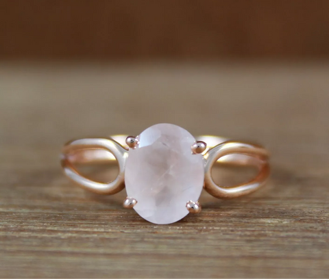 Handmade Rose Gold Genuine Natural Rose Quartz Ring