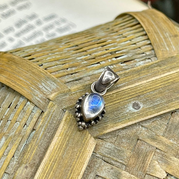 Petite Vintage Sterling Silver Moonstone Drop Pendant