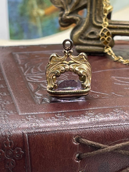 Antique Watch Fob with Pale Purple Czech Cut Glass