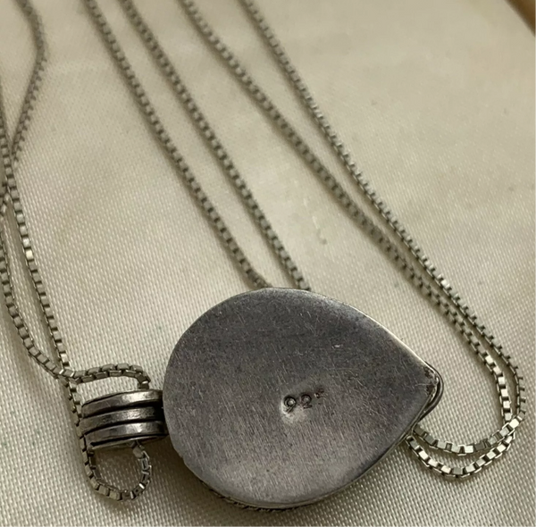 Vintage Italian Sterling Silver Amber Stone Stash/Poison Necklace