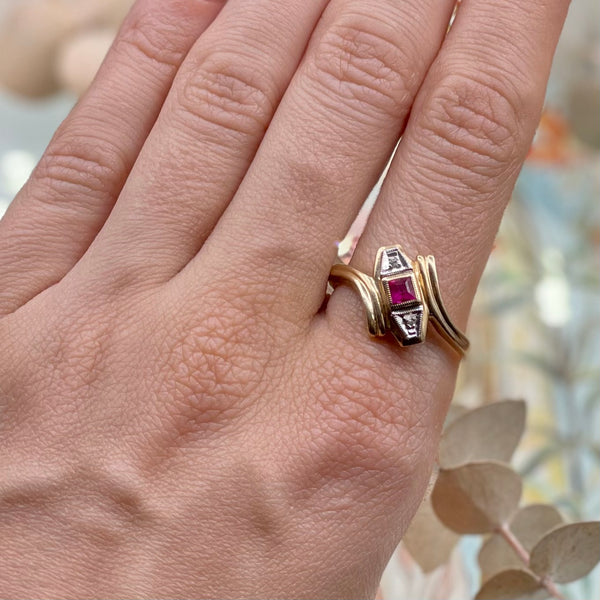Vintage 10kt Yellow Gold Ring with Pink Tourmaline and White Gold Accents
