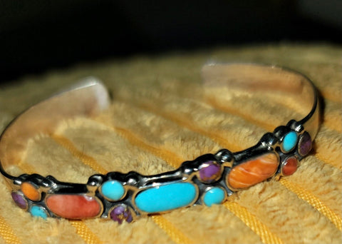 Gypsy Sterling Silver Multistone Cuff Bracelet