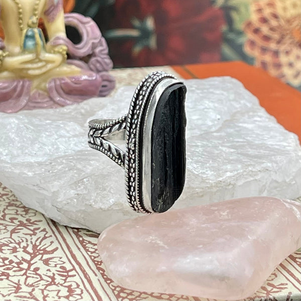 Black Tourmaline Protection Silver Ring