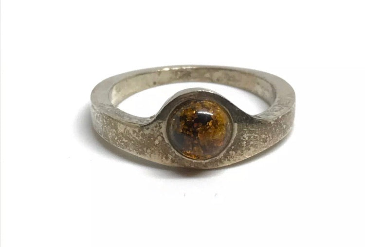 Vintage Sterling Silver + Amber Ring