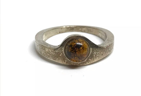 Vintage Sterling Silver + Amber Ring