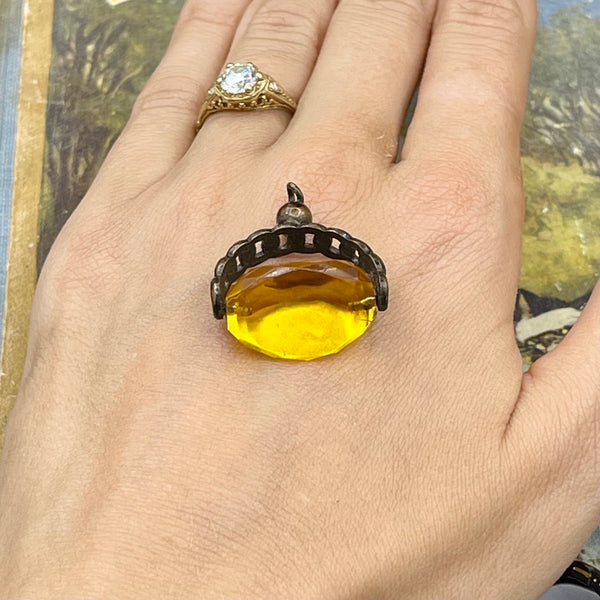 Antique Citrine Glass Spinner Fob/Pendant