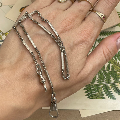 Vintage 14kt White Gold Filled Link + Bar Watch Chain