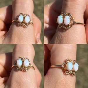 Vintage 14kt Yellow Gold Filigree Double Opal Ring