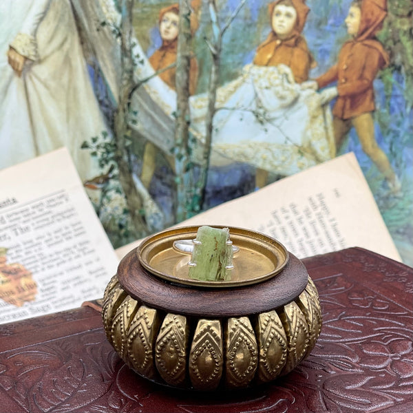 Silver Ring with Prong Set Raw Green Kyanite