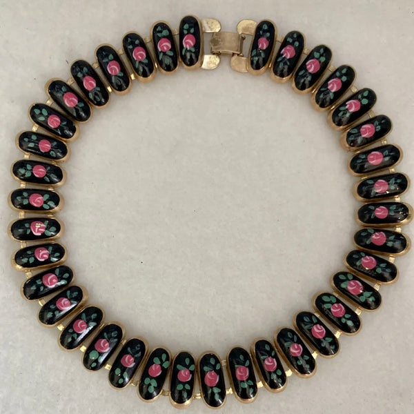 1940’s Hand Painted Floral Panel Necklace