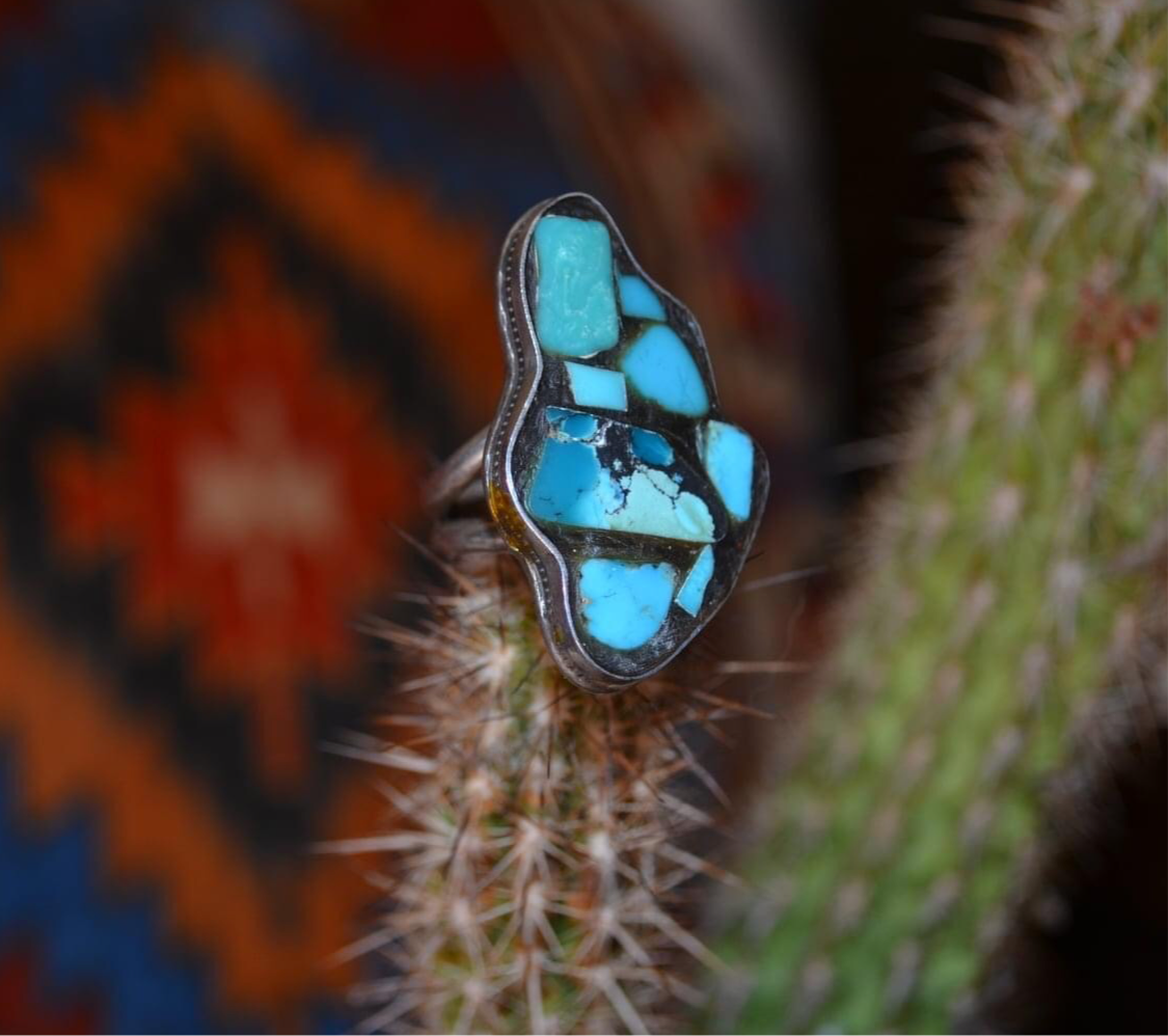 Vintage Inlay Turquoise Abstract Ring