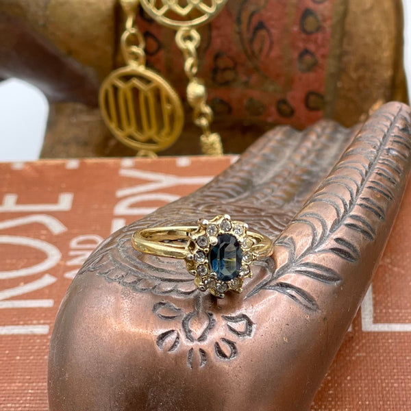 Vintage Unmarked Ring with Blue Gem and Halo