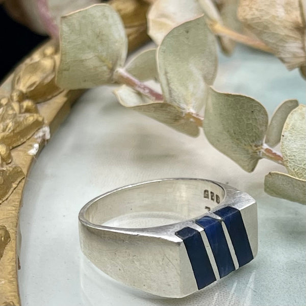 Vintage Unisex Mexican Silver with Lapis Lazuli Inlay