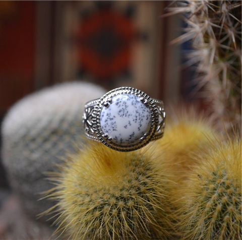Dendritic Opal Silver Statement Ring