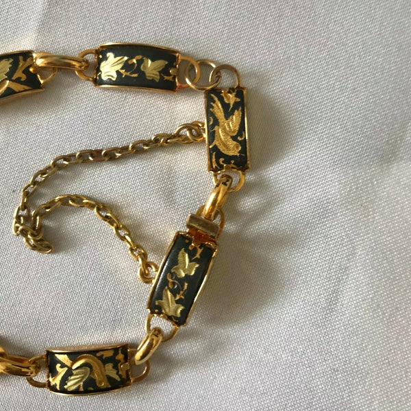1950’s Bird Gold Tone & Enamel Damascene Bracelet
