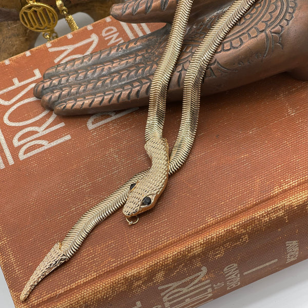 Vintage Serpent Necklace with Black Gem Eyes
