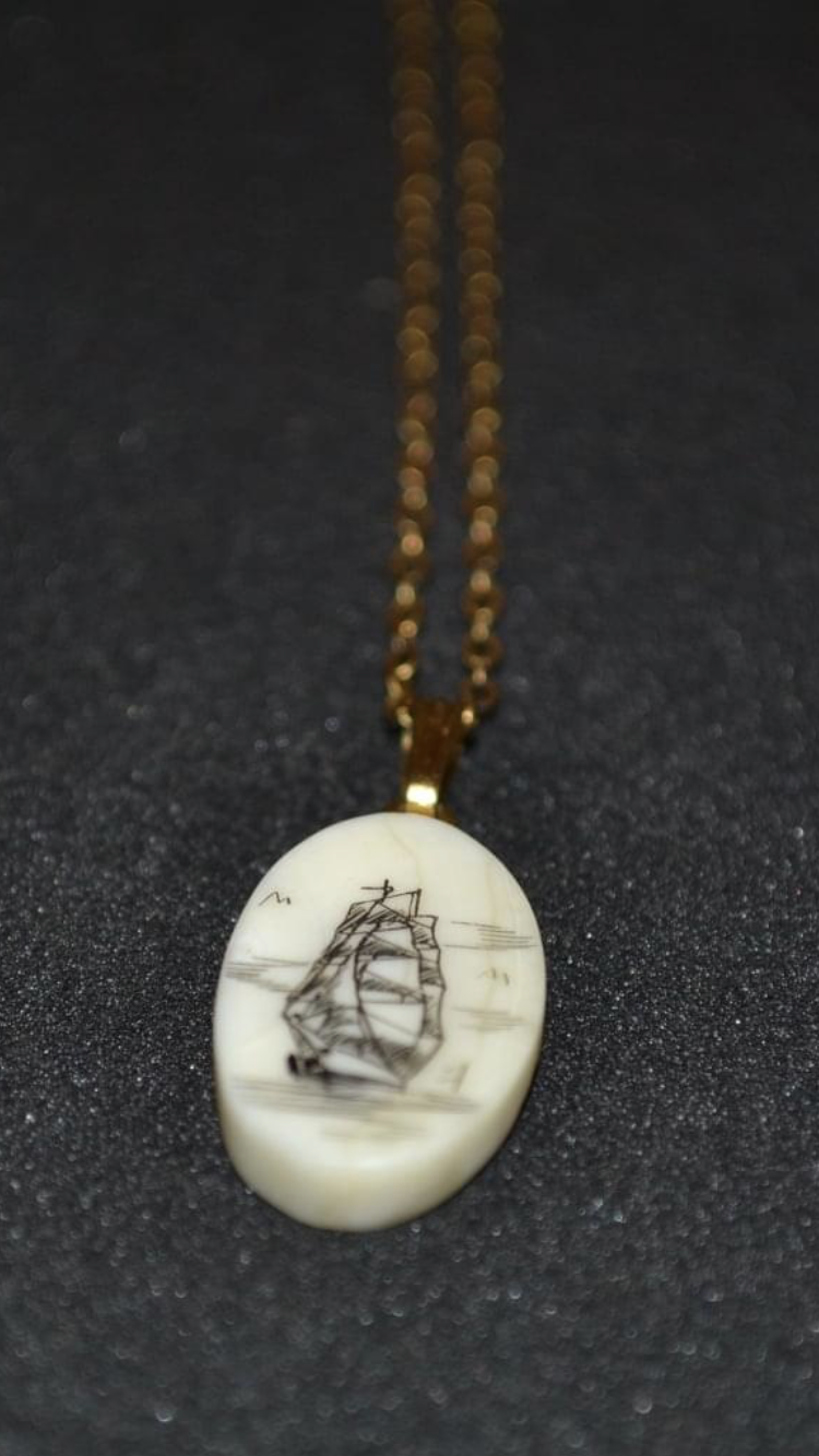 Vintage Authentic Scrimshaw Nautical Necklace