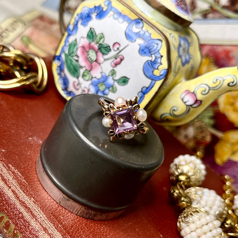 Vintage Amethyst + Pearl Cocktail Ring